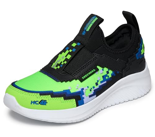402164L Sketchers Boys Ultra Flex 3.0-4K Pointz, Lime/Blue, Size 4