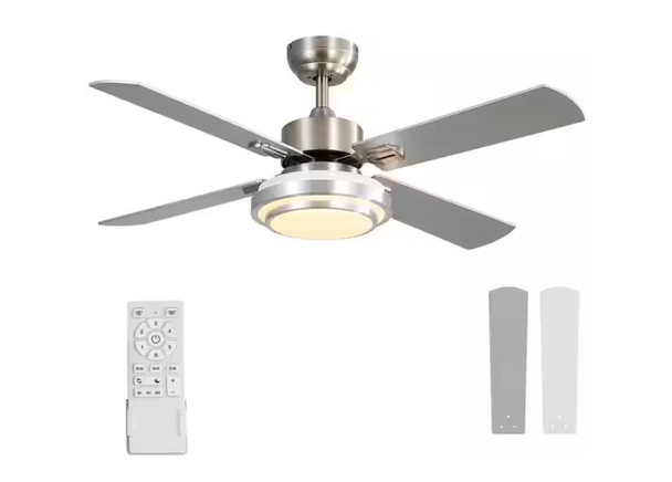 FINXIN 52" INTEGRATED LED CEILING FAN 4-BLADES REMOTE CONTROL - BRUSHED NICKEL New