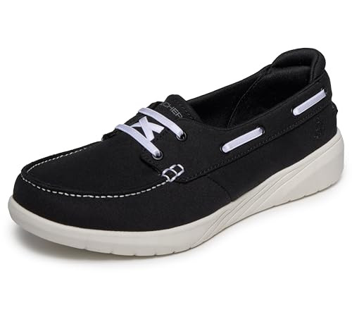 139222 Skechers Women’s Relaxed Fit On The Go Boat Shoe, Black/White, Size 11 New