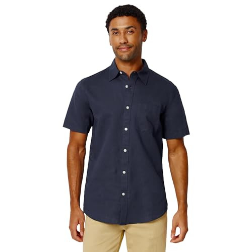 AEMN21976Q226 AMAZON ESSENTIALS MEN'S REGULAR FIT LINEN SHIRT NAVY SIZE L New