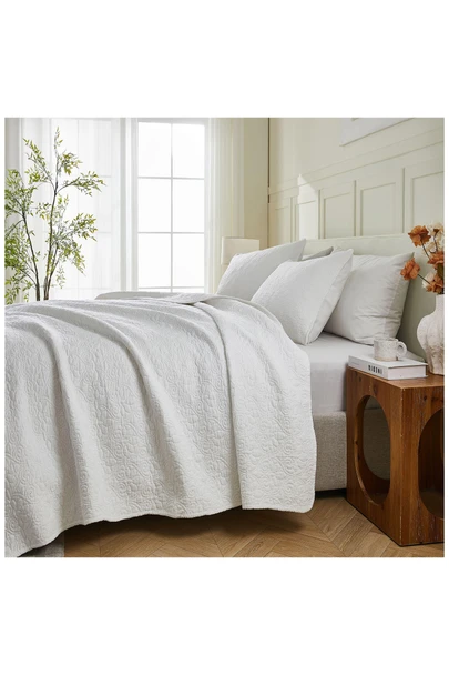 PATINA VIE FLAVIA 100% COTTON COVER 3 PIECE QUILT SET, KING - BRIGHT WHITE