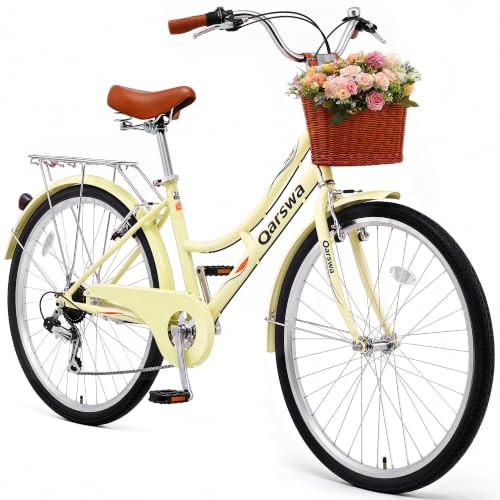QARSWA C-100 Cruiser Bike, 26-inch comfort with Shimano 7-Speed - Cream Yellow