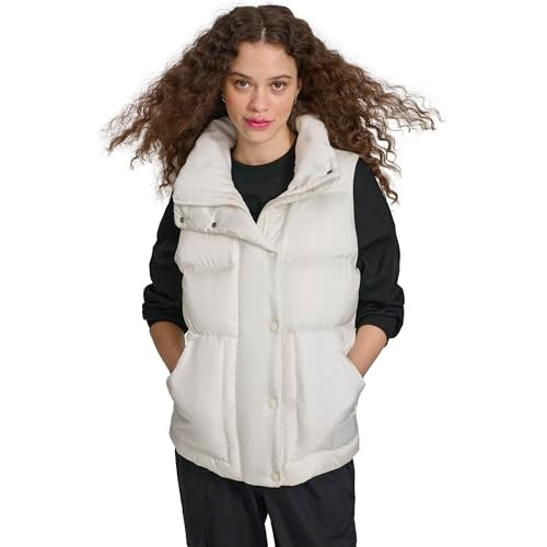 CHAMPION WOMEN'S SATIN QUILTED PUFFER VEST WOMEN M MARSHMALLOW