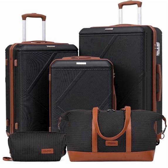 CONCEPTEN 5-PIECE HARD SHELL LUGGAGE, LIGHTWEIGHT LUGGAGE - BLACK/BROWN