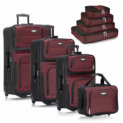 Travel Select Amsterdam Expandable Rolling Upright 8PC SET TS6950R - Burgundy New