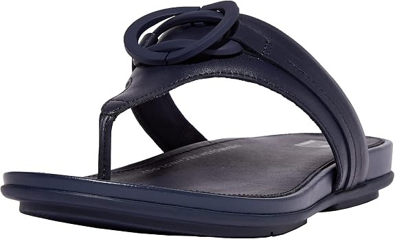 FITFLOP GRACIE RUBBER-BUCKLE LEATHER TOE-POST WOMEN'S - 8.5 - MIDNIGHT NAVY New