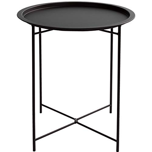 HollyHOME Folding Tray Metal Side Table - B07M84QMYN - Frosted Black