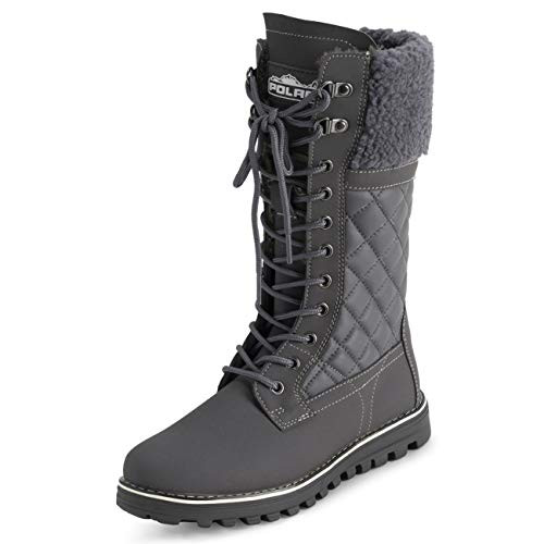 POLAR Womens Faux Fur Warm Thermal Outdoor Walking Snow Calf Boots YC0613 - Grey