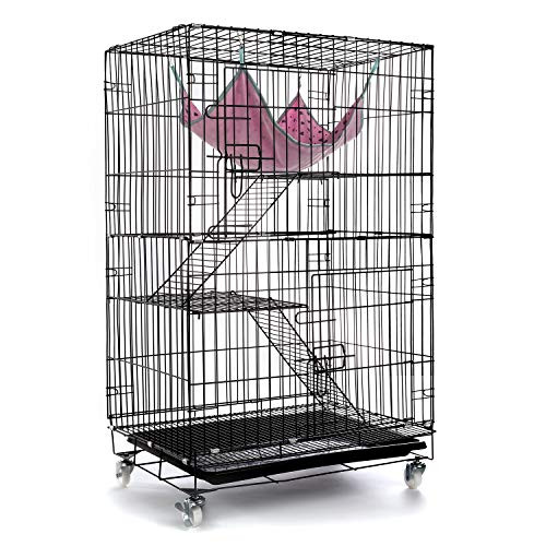 AVEEN 3-Tier Small Cat Cage Playpen 2 Front Doors & Free Hammock - Black