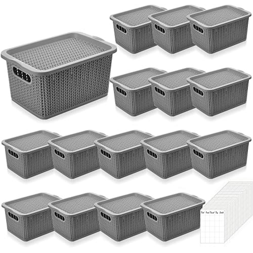 15 Pcs Plastic Storage Baskets Lid 7.4 Qt Organizing Woven Basket 30 Stickers New