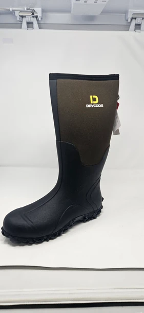DRYCODE RUBBER BOOTS STEEL SHANK DURABLE ANTI SLIP MUD BOOTS - 10 - BLACK/BROWN