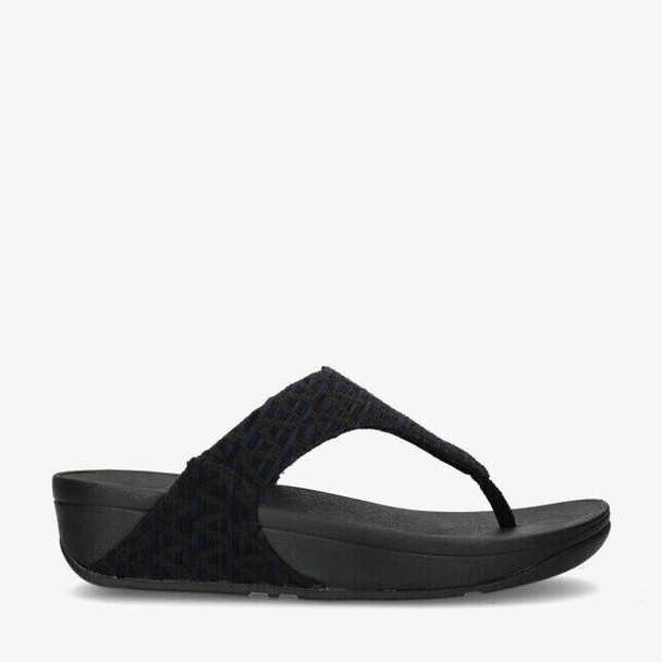 FITFLOP LULU TOE-POST SANDALS WOMEN'S BLACK GEO-WEBBING SLIP SIZE: 7 - BLACK MIX New