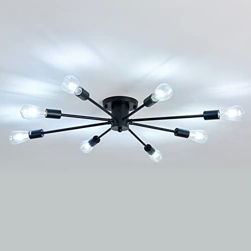 UOFUS 8 Light Semi Flush Mount Ceiling Light Fixtures Modern Chandelier - Black