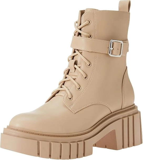 THE DROP WOMEN'S KOI LACE UP PLATFORM COMBAT BOOTS - SIZE: WOMEN 5.5 - SAND