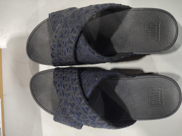 FITFLOP WOMEN'S GEO-WEBBING CROSS SLIDES - SIZE: WOMEN 8 - BLACK MIX