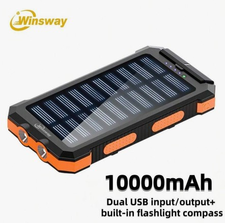WINSWAY SOLAR CAMPING 10000MAH POWER BANK LARGER SOLAR PANEL - ORANGE