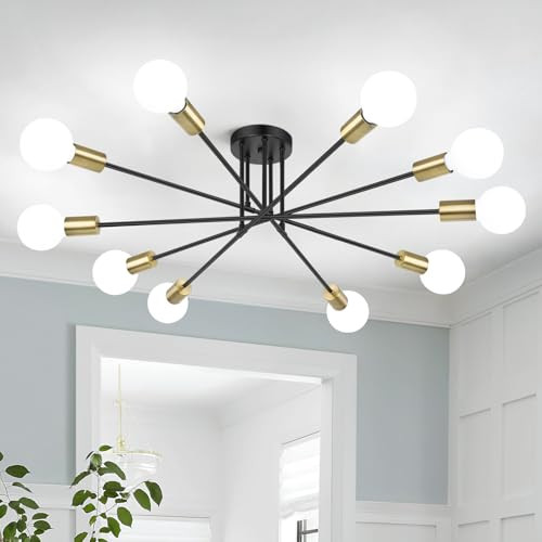 BOSCEOS SEMI FLUSH MOUNT CEILING LIGHT FIXTURE 10-LIGHT MODERN SPUTNIK - BLACK