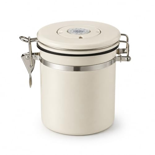 MEGAWISE VC0003 COFFEE CANISTER, AIRTIGHT STAINLESS STEEL, 1.5L - CREAM WHITE New