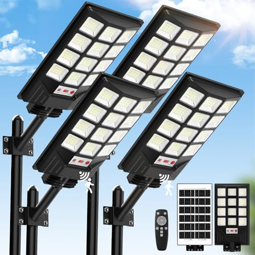 BRIGHTEVER SOLAR STREET LIGHTS OUTDOOR 4-PACK 6500K, 192LEDS - BLACK