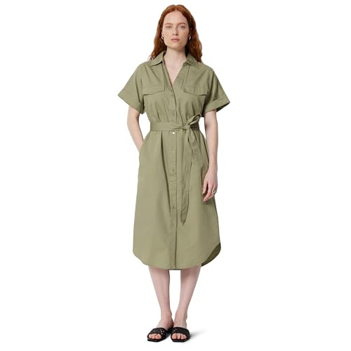 AMAZON ESSENTIALS WOMEN RELAXED-FIT SHORT SLEEVE BUTTON-DOWN DRESS - M - Khaki
