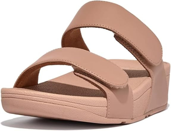 FITFLOP WOMEN'S LULU ADJUSTABLE LEATHER SLIDES CASUAL SANDALS - SIZE: 5 - BEIGE