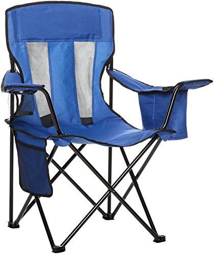 Amazon Basics Portable Folding Camping Chair 4-Can Cooler Large Blue New