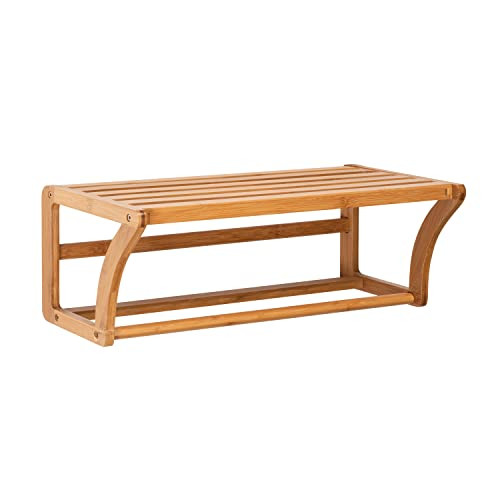 Organize It All Natural Bamboo Wall Mounting Shelf with Towel Bars New