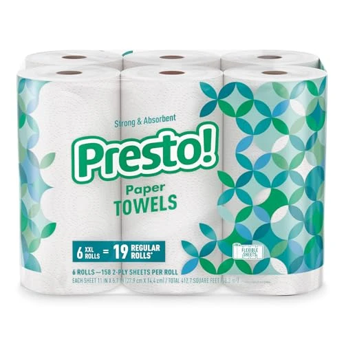 Amazon Brand Presto Ultra-Strong Premium Paper Towels 158 Sheet 6 Rolls White New