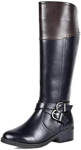 TOETOS Women's Jordan Black Brown Knee High Riding Boots Wide Calf Size 9.5 M