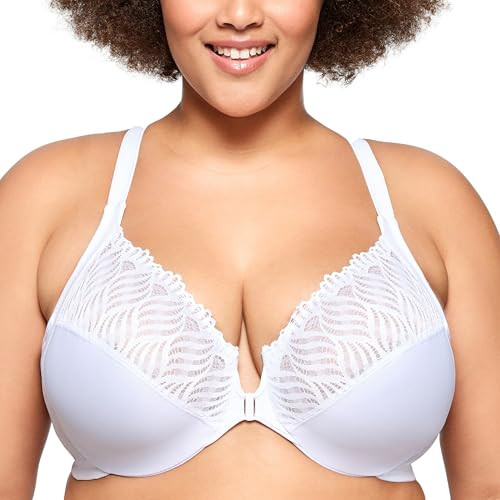 GLAMORISE WOMEN'S FRONT-CLOSE T-BACK WONDERWIRE, WOMEN 46DD, WHITE