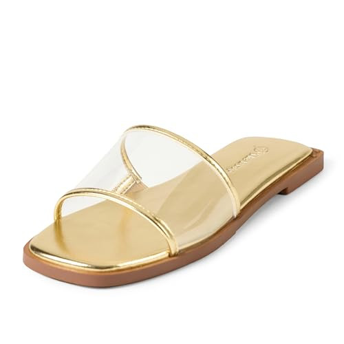 C2411017H6IK THE DROP WOMEN'S OSLO ONE BAND SANDAL GOLD CLEAR SIZE 7.5 CREAM