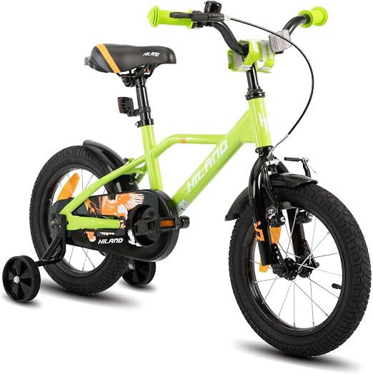 HH HILAND HILAND 12" BOYS BIKE 3-9 YEARS OLD BOYS BIKE STABILIZER WHEELS - GREEN