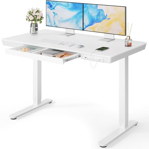 Marsail Standing Desk Drawer 48 x 24 inch Whole Piece Tabletop Electric - White