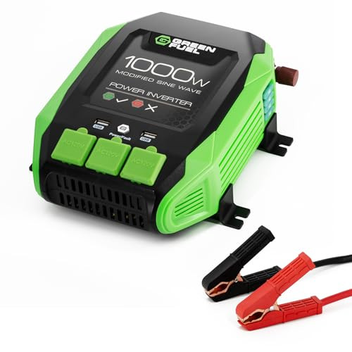 GREEN FUEL 1000W POWER INVERTER, 2000W PEAK, DC 12V TO 120V AC - MULTICOLOR