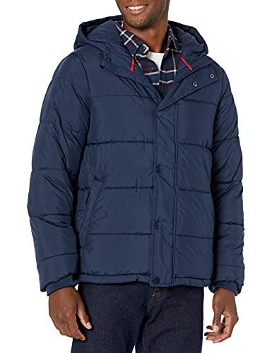 AMAZON ESSENTIALS MEN HEAVYWEIGHT HOODED PUFFER COAT NAVY SIZE M