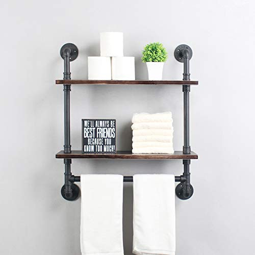 LENGEN Industrial Pipe Bathroom Shelf with Towel Bar,Rustic 24inch B08HDFLTHM