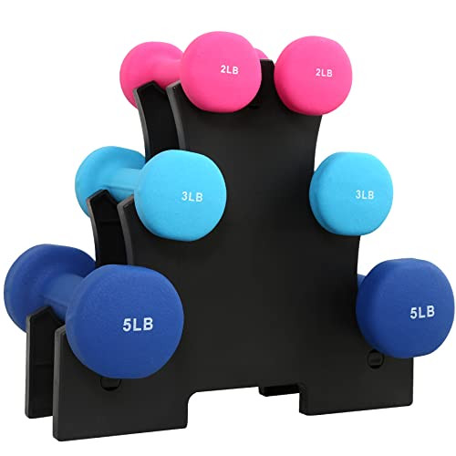 PONE FIRST Neoprene Coated Dumbbell Free Hand Weight Set with Rack 20Lb New