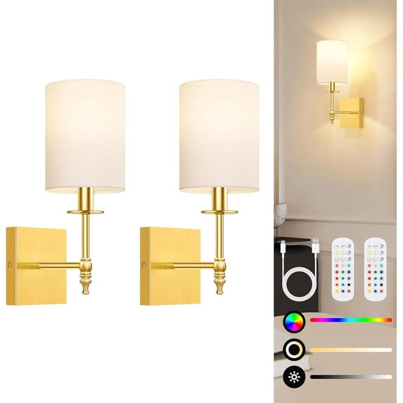 NORDIC HYGGE 14.5 INCH BATTERY OPERATED WALL SCONCES SET OF 2 - GOLD WHITE