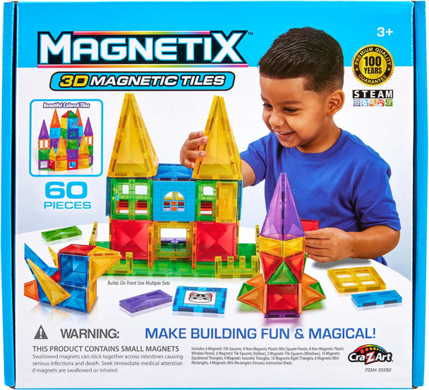 CRA-Z-ART MAGNETIX 60 PIECE 3D MAGNETIC TILES FOR KIDS AGES 3 AND UP