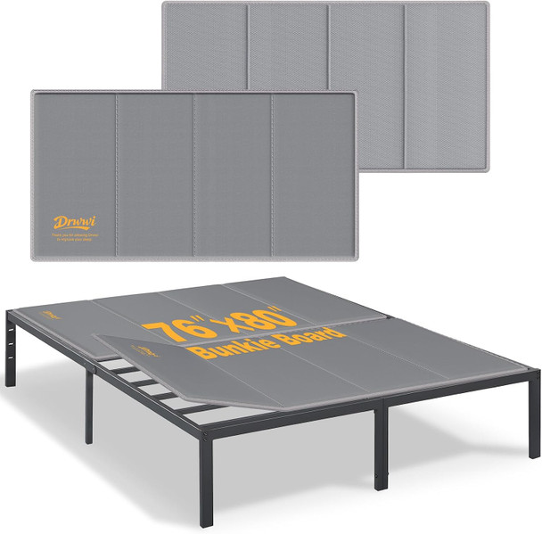 DRWWI BUNKIE BOARD 10MM 76” X 80” NON-SLIP BASE METAL BED FRAME KING SIZE - GRAY