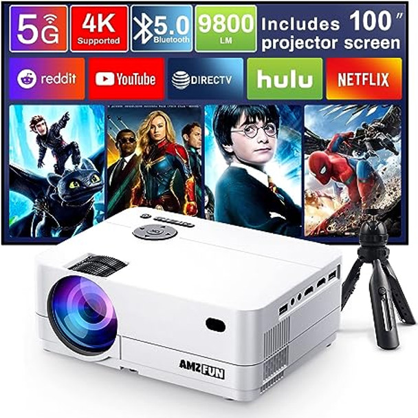 FINATI AMZFUN Portable Movie Projector 9800LM 5G WiFi Bluetooth H3 - WHITE
