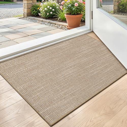 LUMI ULTRA THIN INDOOR DOOR MAT 17X30, NON-SLIP RUBBER DIRT TRAPPER - KHAKI New