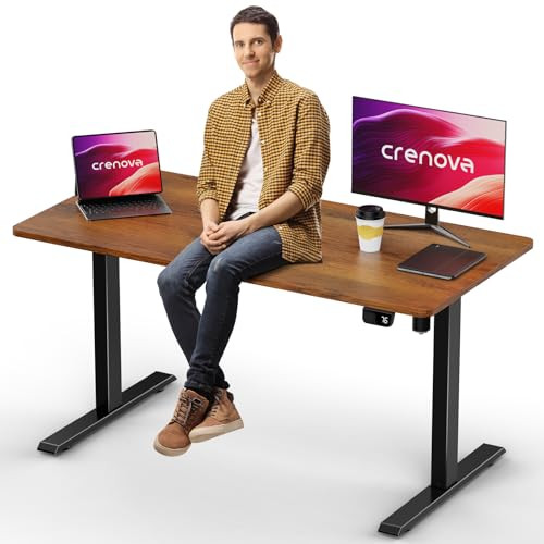 CRENOVA ELECTRIC STANDING DESK HEIGHT COMPUTER OFFICE STAND UP DESK - BROWN