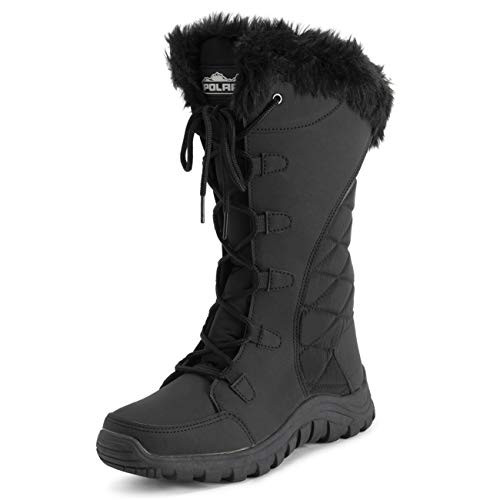 POLAR Womens Quilted Faux Fur Cuff Winter Duck Snow Rain Boots Size: 11 - Black