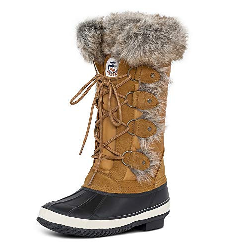 HZSTAY Women's Cow Suede Leather Boots Warm Waterproof Mid Calf Duck Size: 10