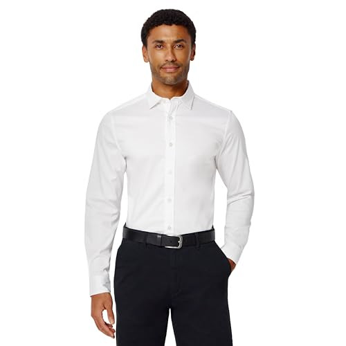 AEMN94768M26 AMAZON ESSENTIALS SLIM FIT STRETCH WRINKLE FREE DRESS SHIRT L WHITE New