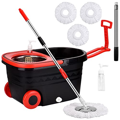 Spin Mop and Bucket with Wringer Set on Wheels 25QT B0BRCLKG7B - Silver New