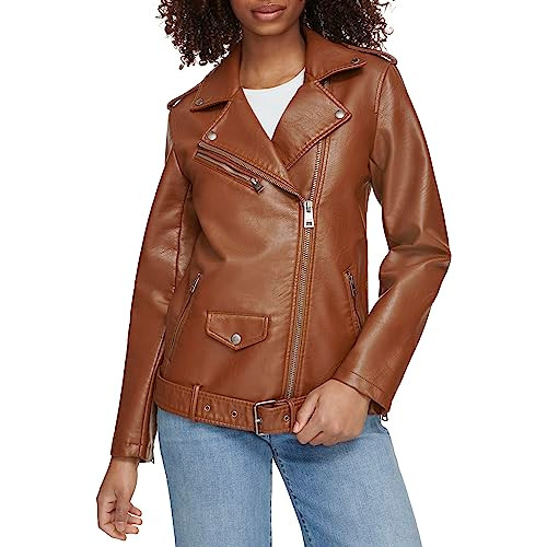 LW3RU545 Levi's Women's Oversized Faux Leather Jacket, Brown, X-Small New