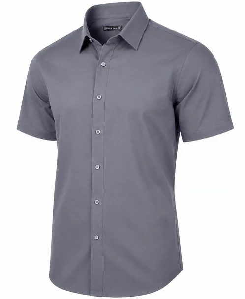 JAMES TAILOR SHORT SLEEVE DRESS SHIRT - SIZE: MEN XL - GRAY