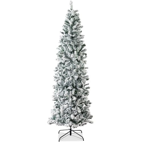 Best Choice Products Flocked Pencil Christmas Tree Unlit Slim Holiday Decoration New